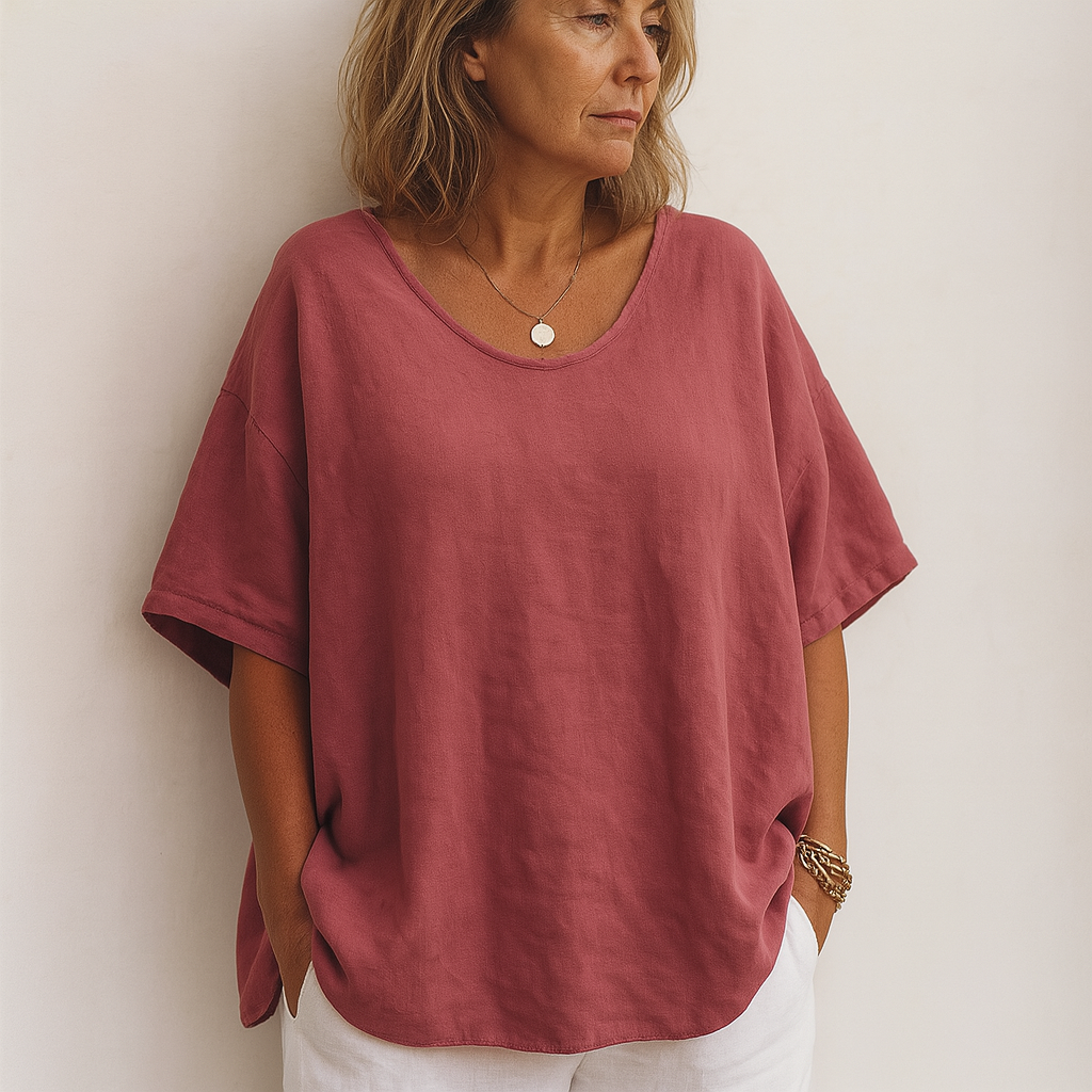 Camiseta Básica de Mujer con Corte Holgado y Cuello Redondo