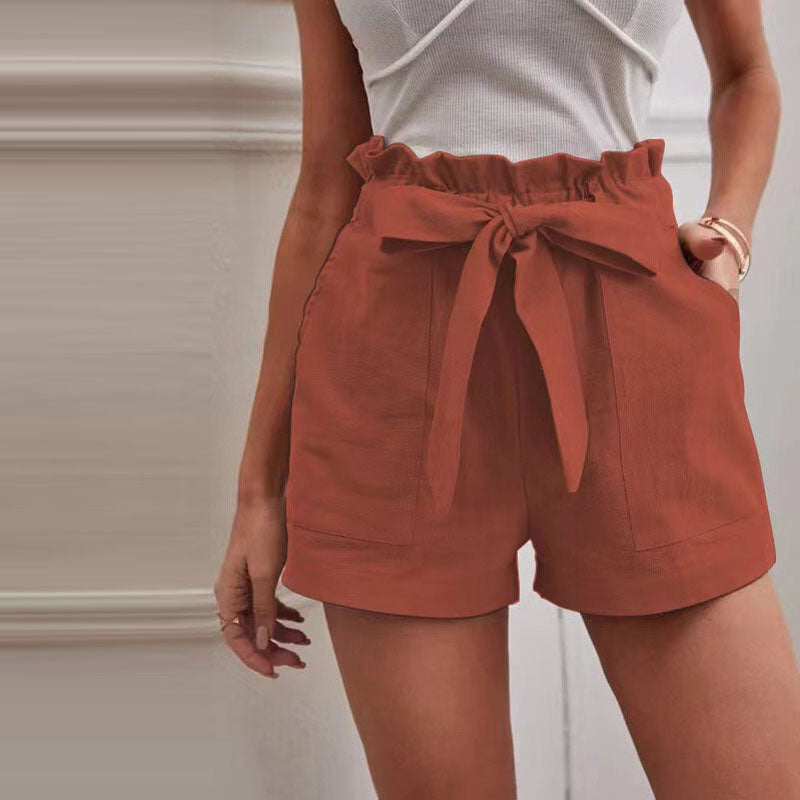 Bermudas Mujer de Lino con Cintura Alta y Lazo