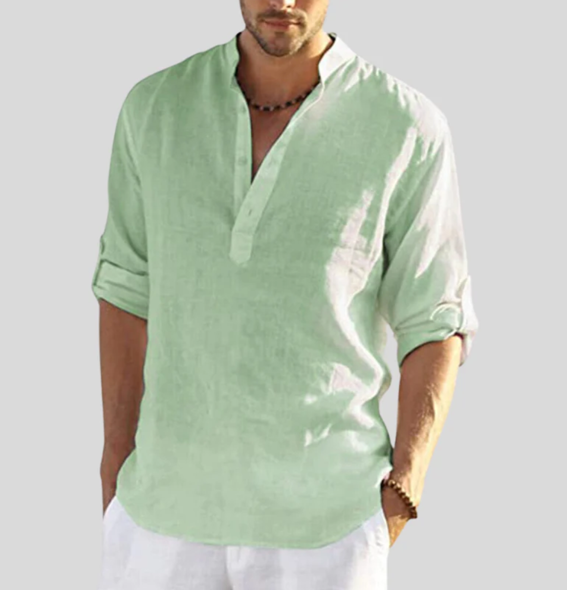 Camisa Henley de Manga Larga Hombre Cuello Banda