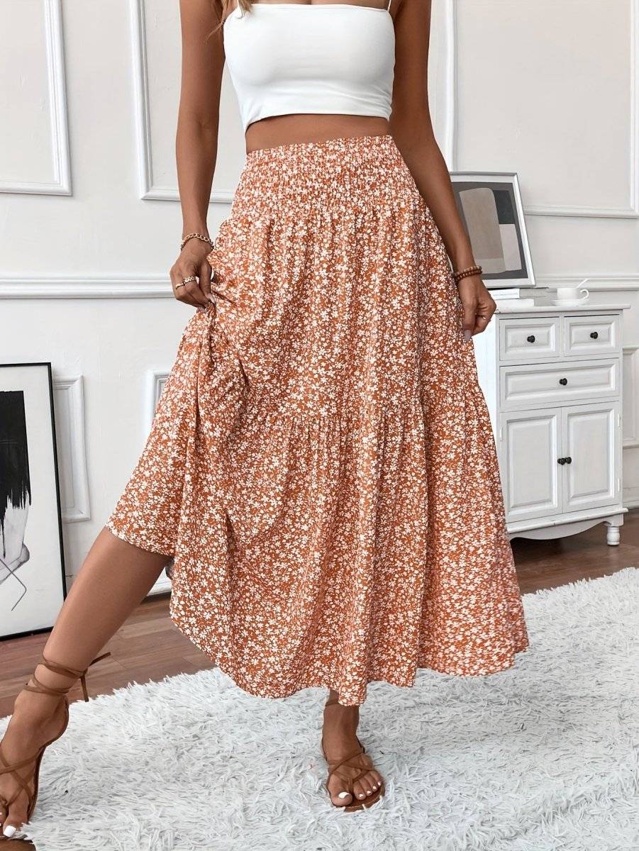 Falda Larga con Estampado Floral y Vuelo Ligero