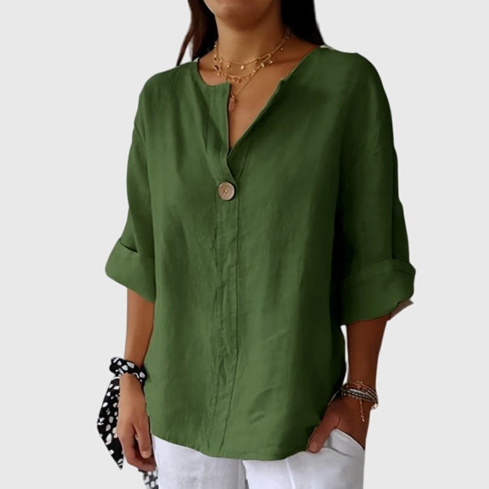 Blusa de Lino con Botón y Escote V