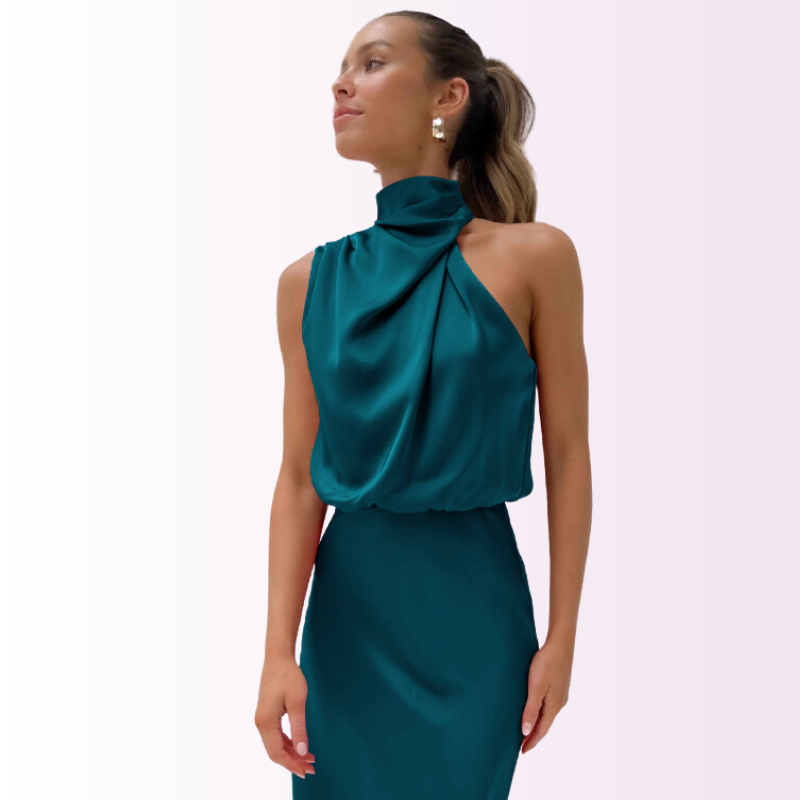 Vestido Largo sin Mangas con Cuello Alto para Mujer