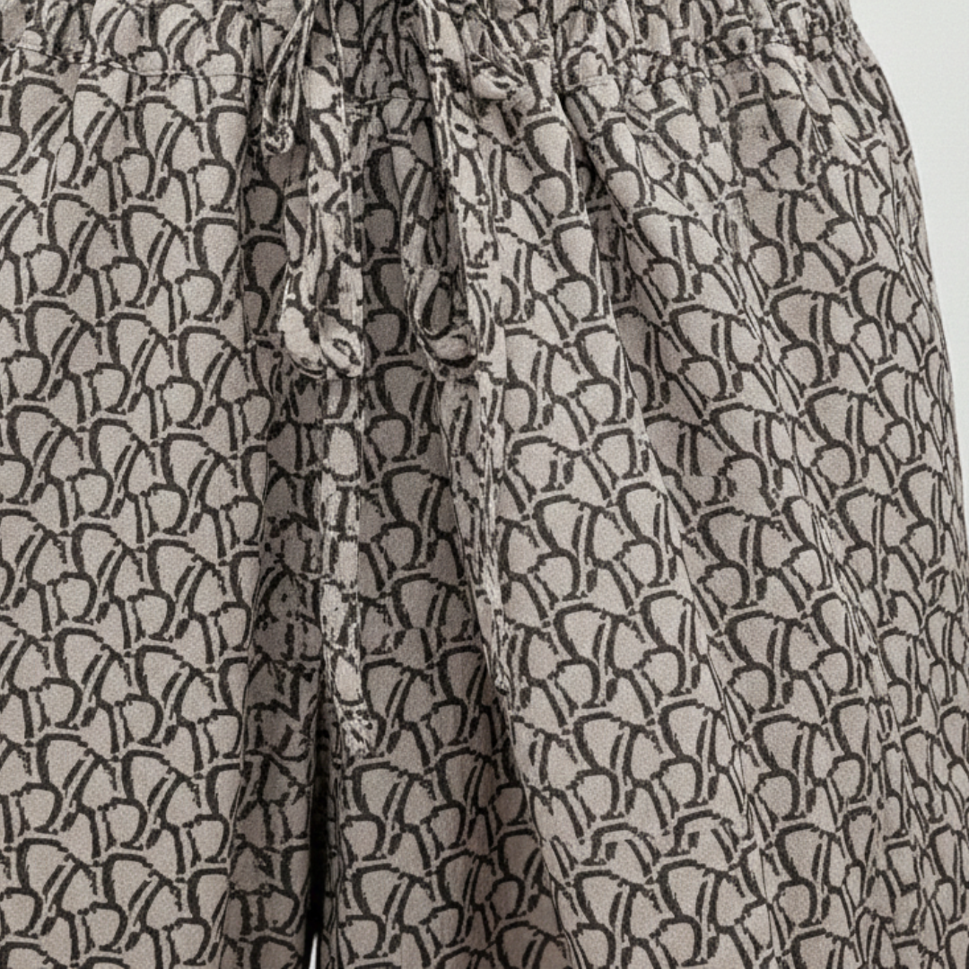 Pantalones Fluidos Mujer con Estampado Geométrico Gris Pernera