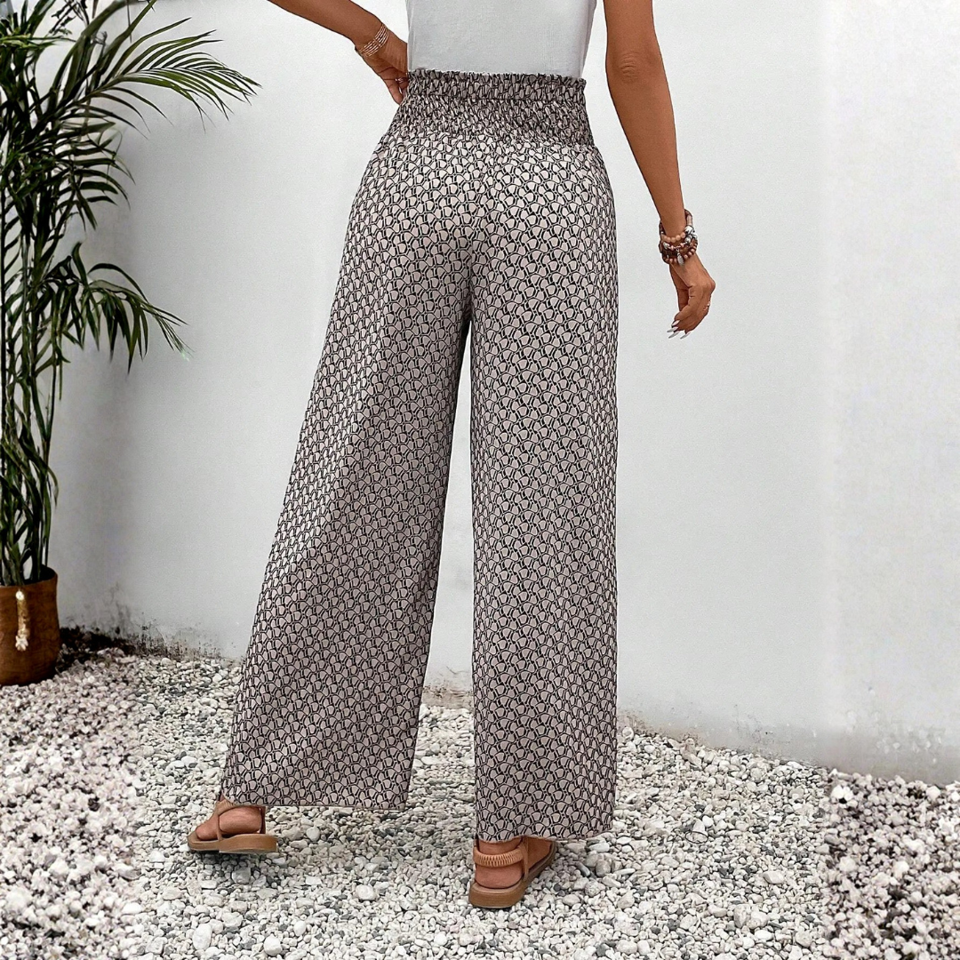 Pantalones Fluidos Mujer con Estampado Geométrico Gris Pernera