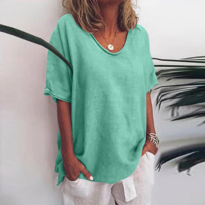 Camiseta Básica de Mujer con Corte Holgado y Cuello Redondo
