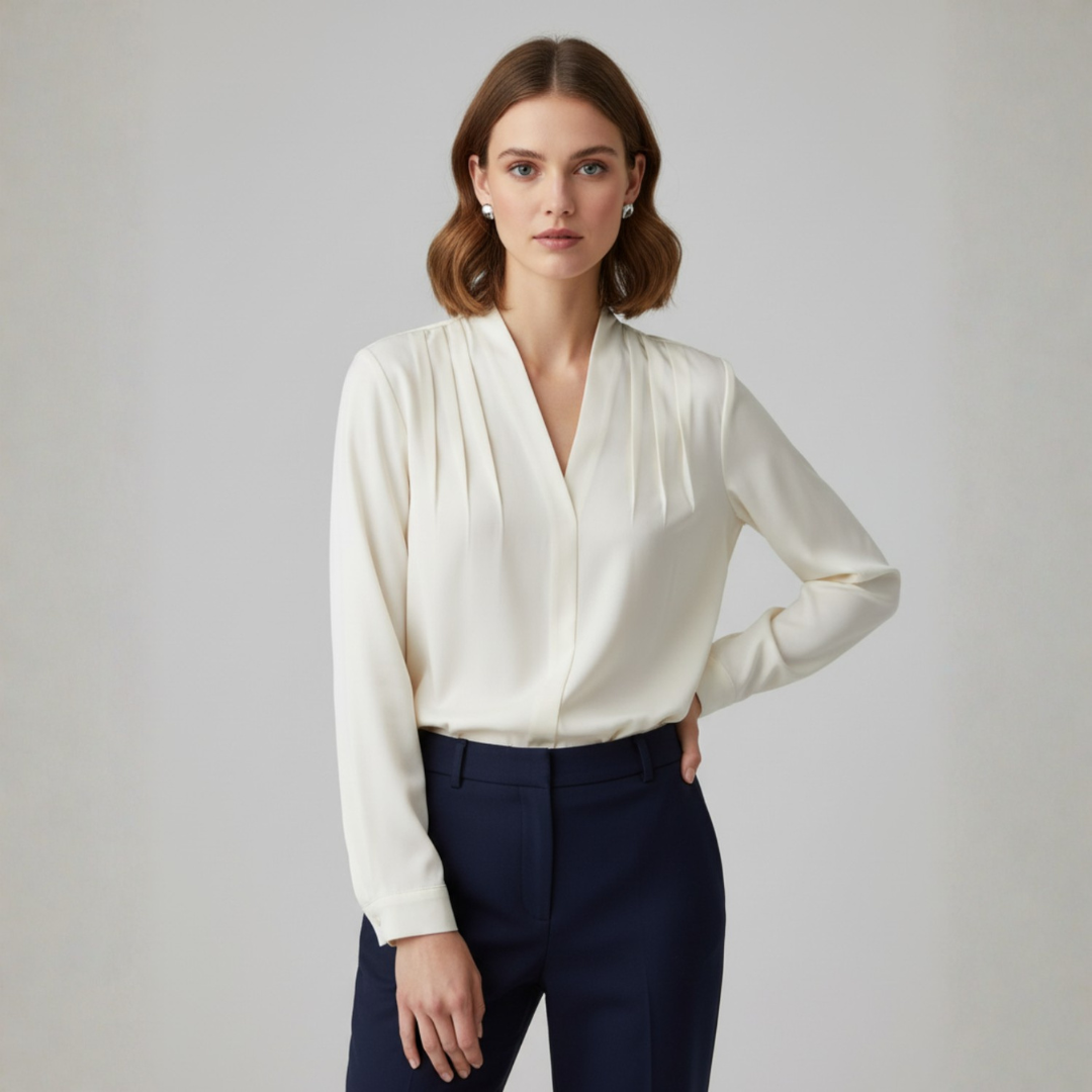 Blusa Mujer Manga Larga con Escote en V
