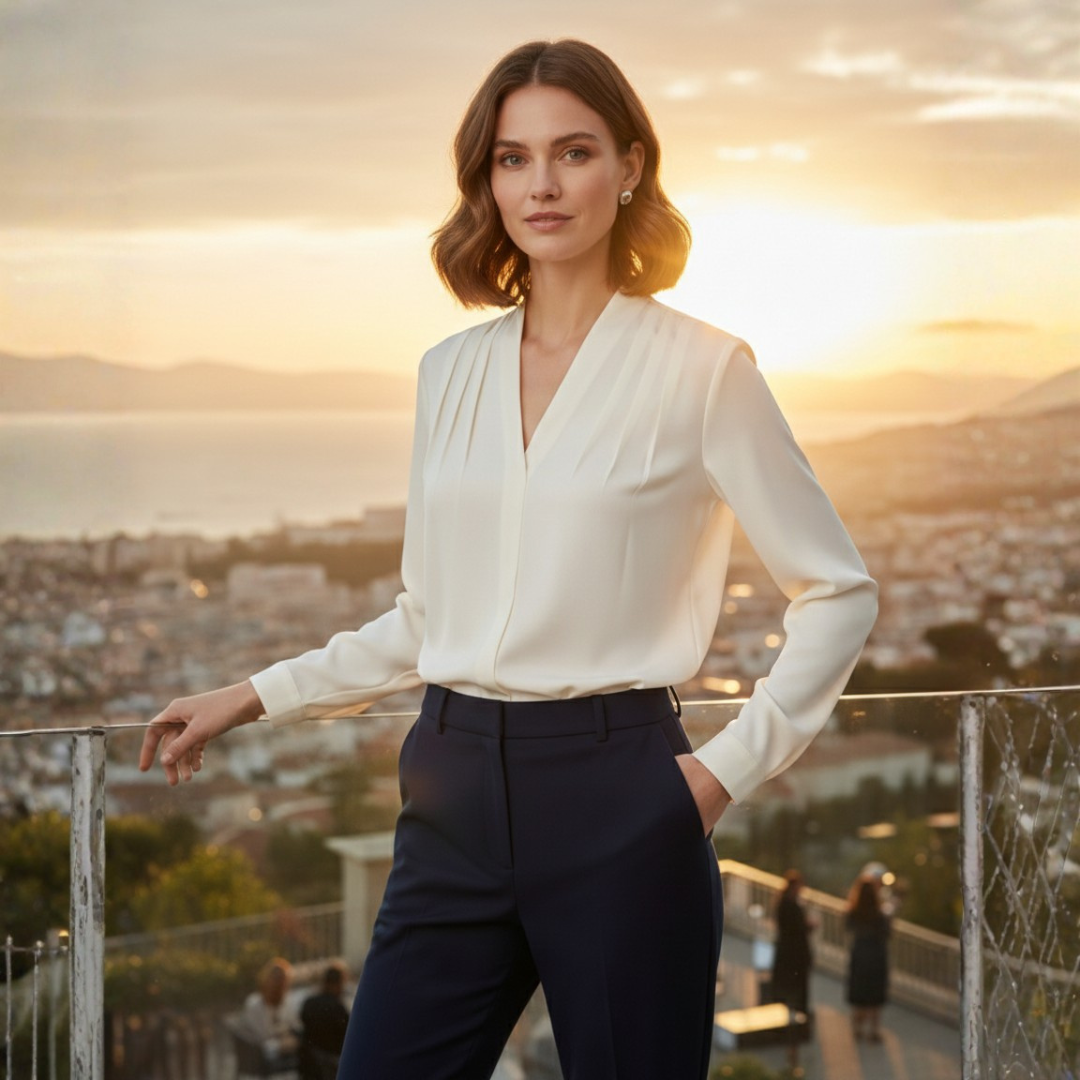 Blusa Mujer Manga Larga con Escote en V