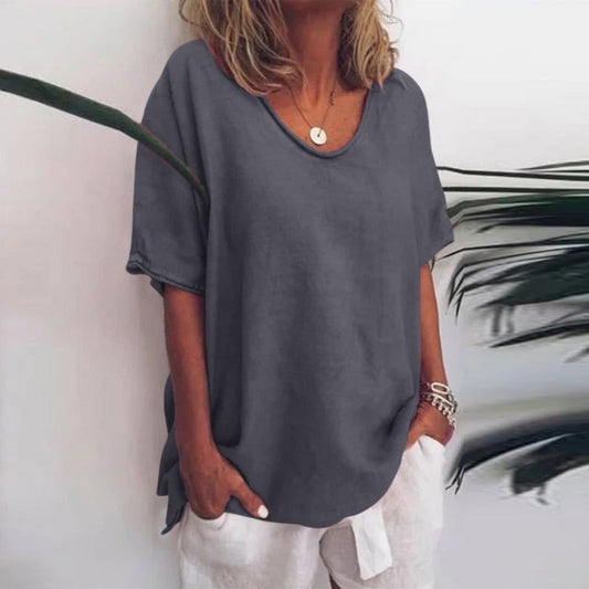 Camiseta Básica de Mujer con Corte Holgado y Cuello Redondo