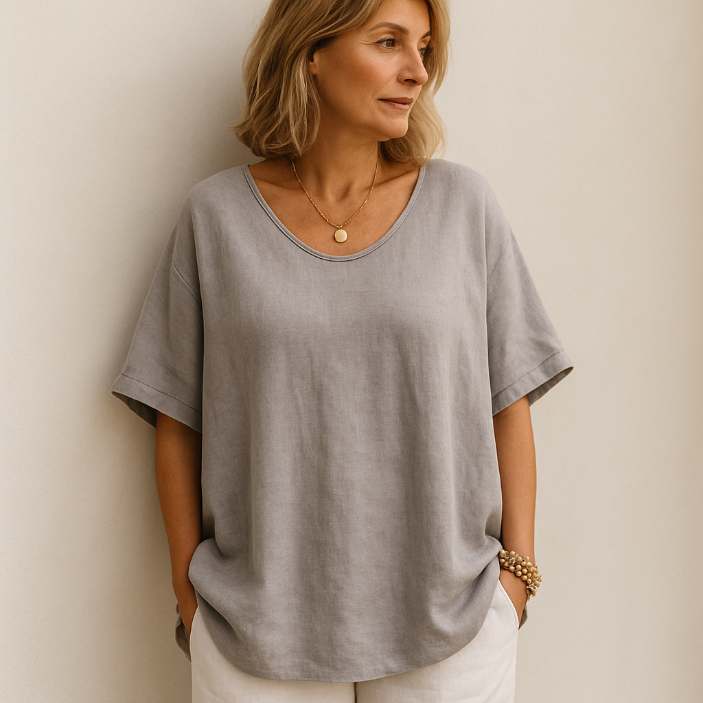 Camiseta Básica de Mujer con Corte Holgado y Cuello Redondo