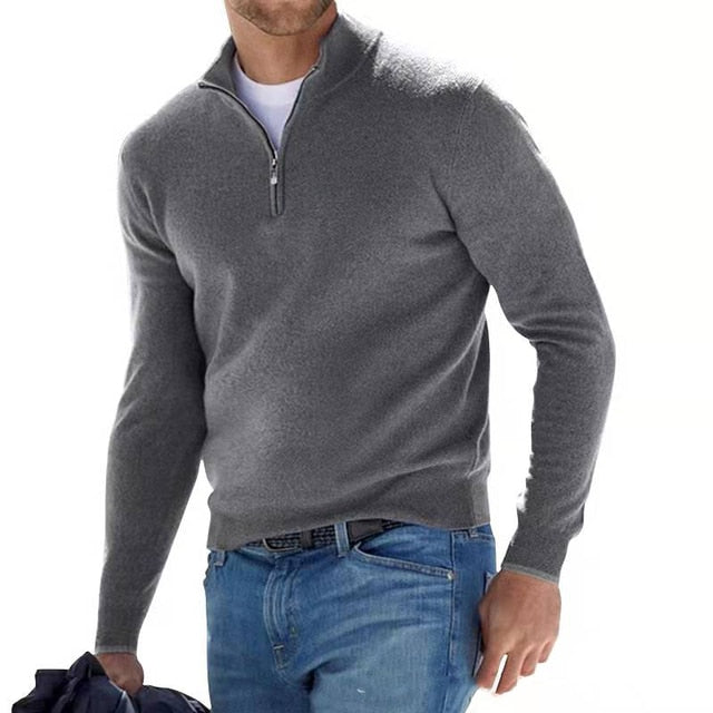 Jersey Casual de Media Cremallera y Manga Larga para Hombre