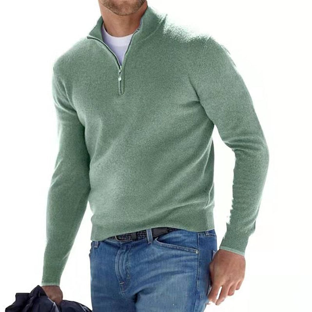 Jersey Casual de Media Cremallera y Manga Larga para Hombre