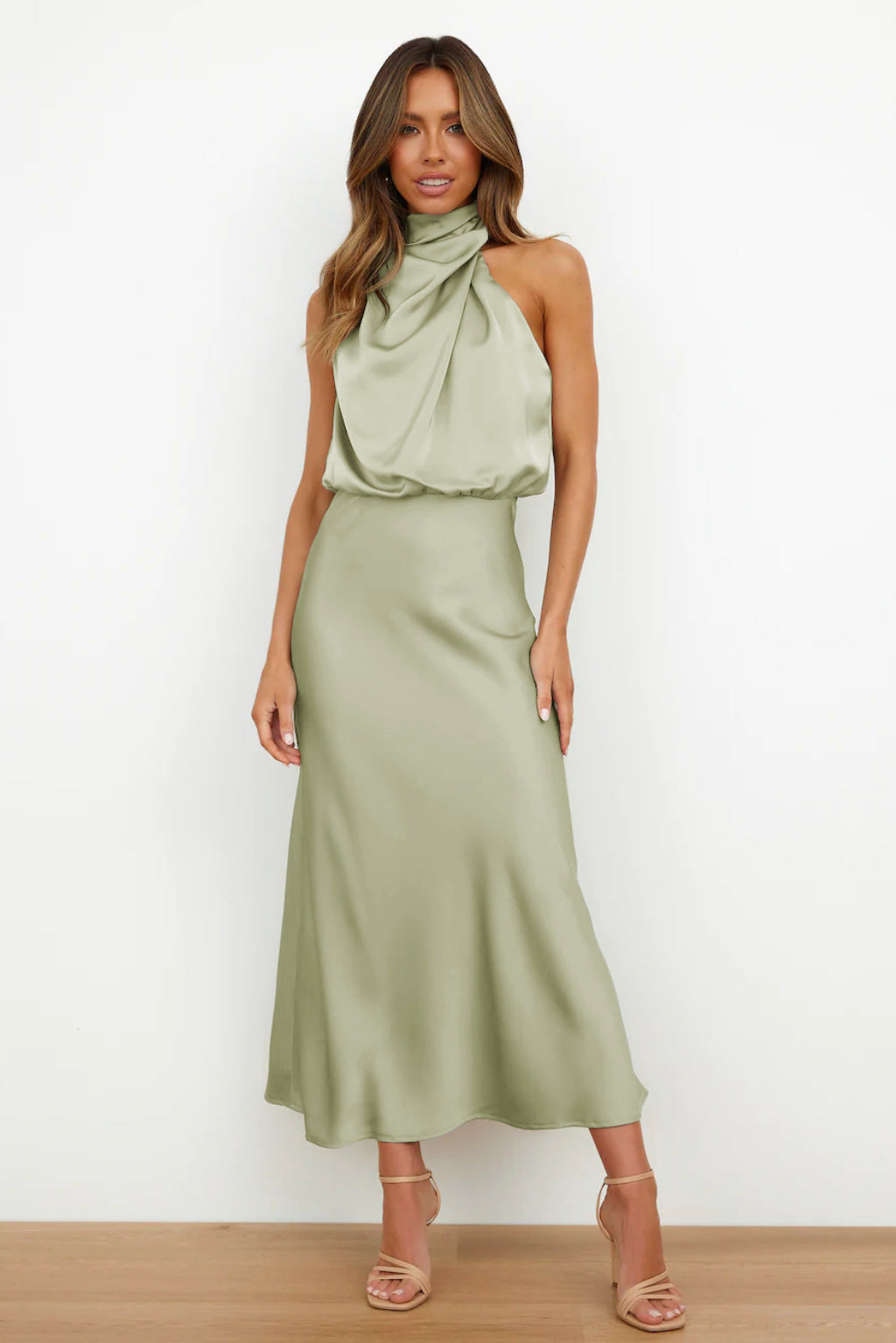 Vestido Largo sin Mangas con Cuello Alto para Mujer