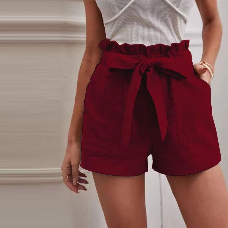 Bermudas Mujer de Lino con Cintura Alta y Lazo