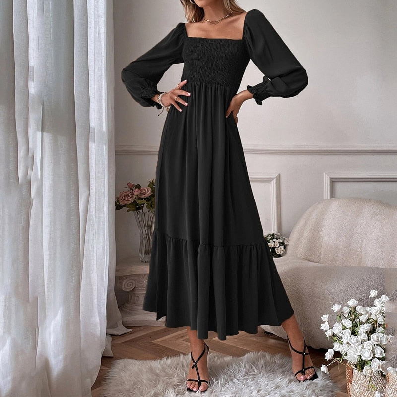 Vestido Largo con Mangas Acampanadas