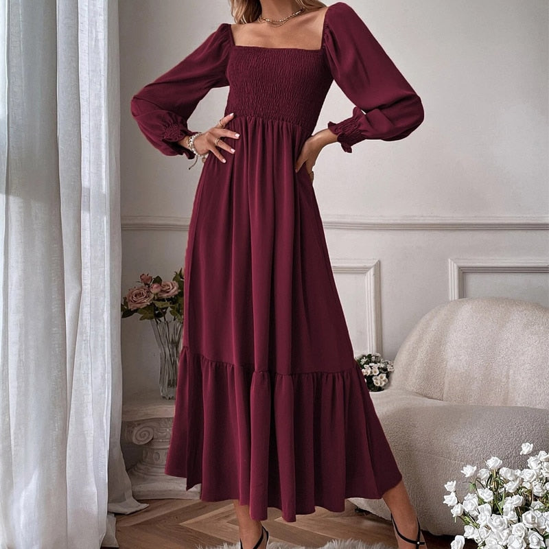 Vestido Largo con Mangas Acampanadas