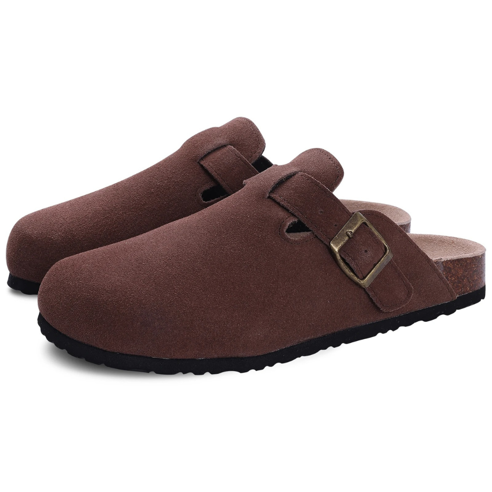 Zuecos de Gamuza con Suela de Corcho y Hebilla Ajustable para Mujer