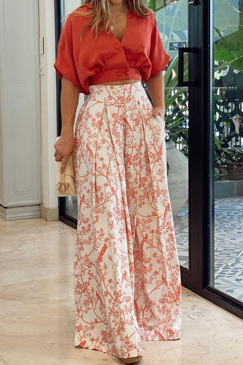 Pantalón Palazzo Estampado Floral Mujer Cintura Alta