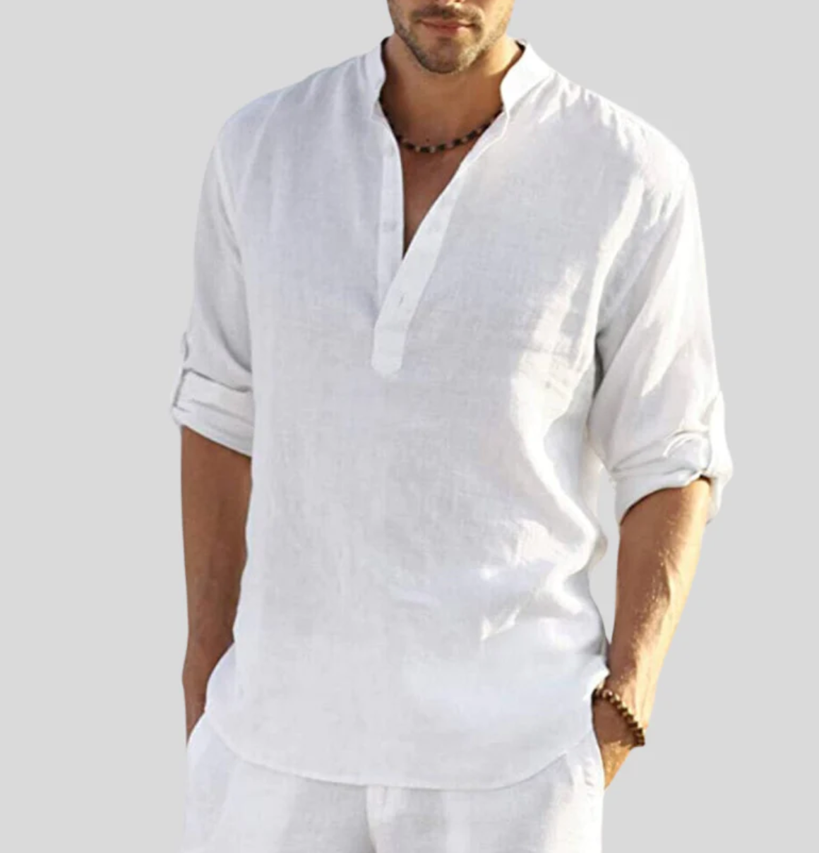 Camisa Henley de Manga Larga Hombre Cuello Banda
