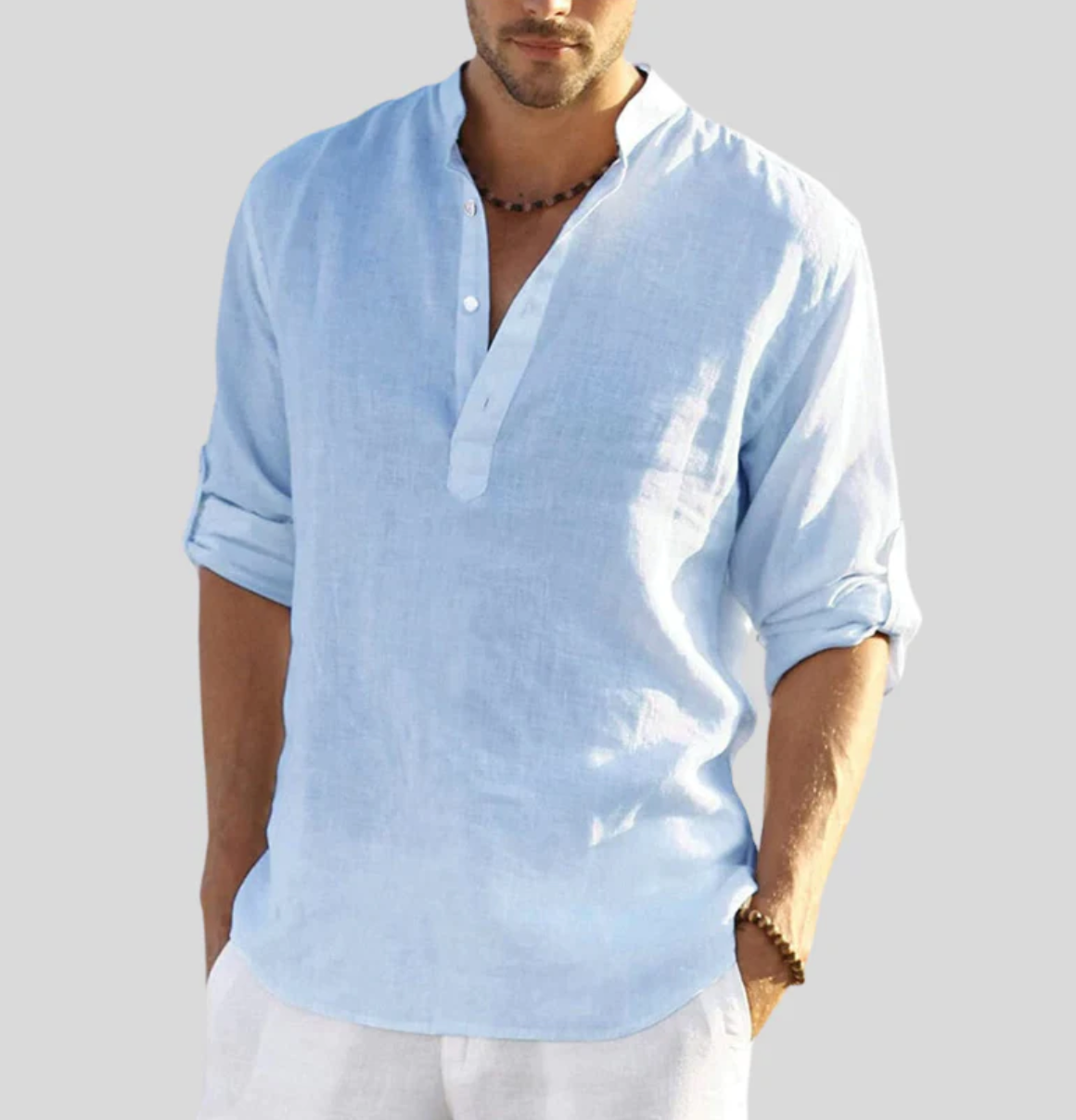 Camisa Henley de Manga Larga Hombre Cuello Banda