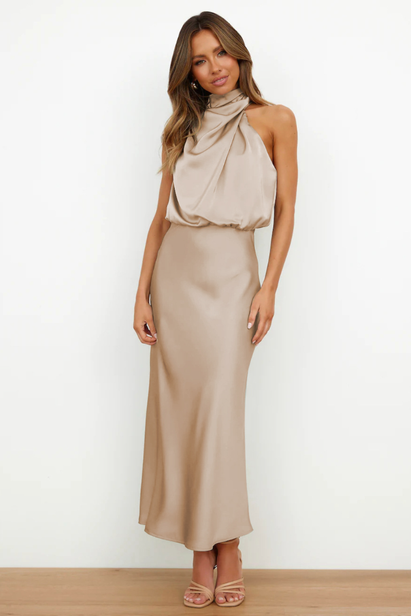 Vestido Largo sin Mangas con Cuello Alto para Mujer