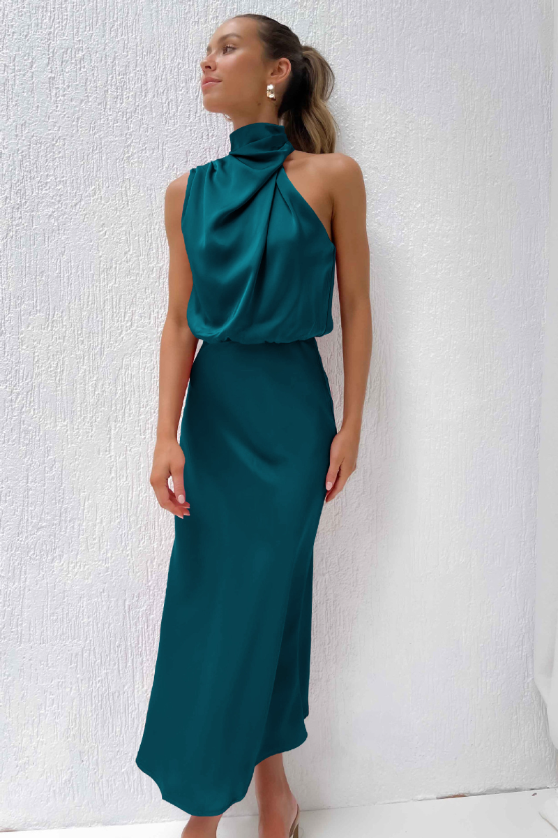 Vestido Largo sin Mangas con Cuello Alto para Mujer