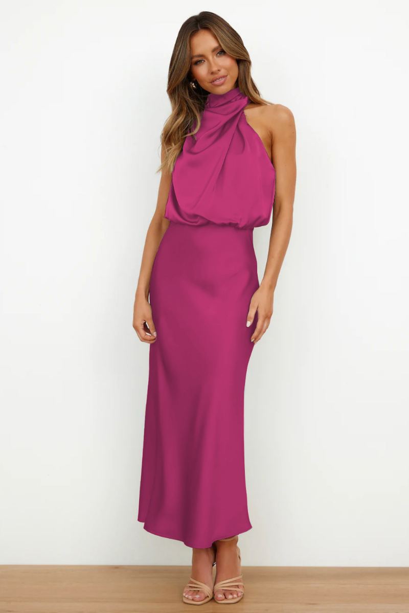 Vestido Largo sin Mangas con Cuello Alto para Mujer