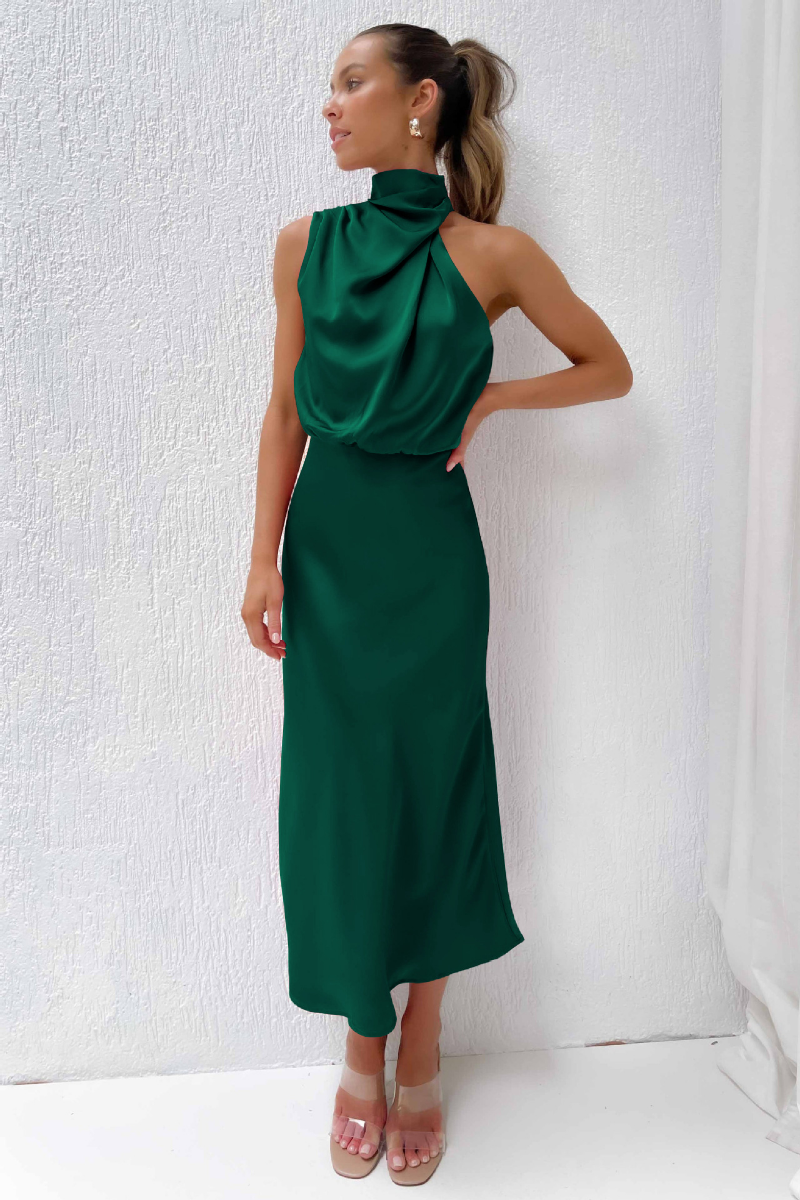 Vestido Largo sin Mangas con Cuello Alto para Mujer