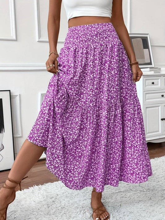 Falda Larga  con Estampado Floral y Vuelo Ligero