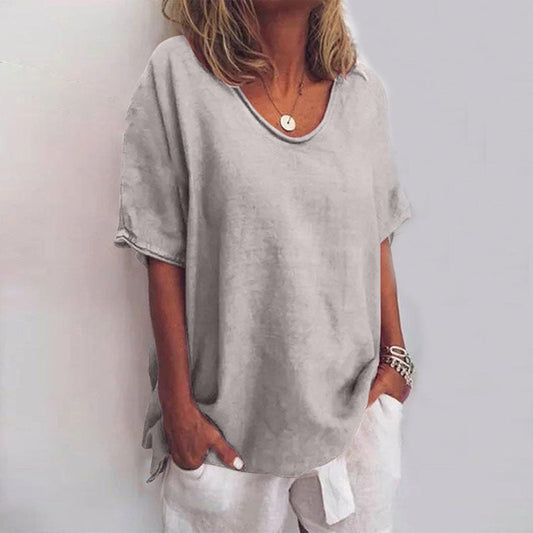 Camiseta Básica de Mujer con Corte Holgado y Cuello Redondo