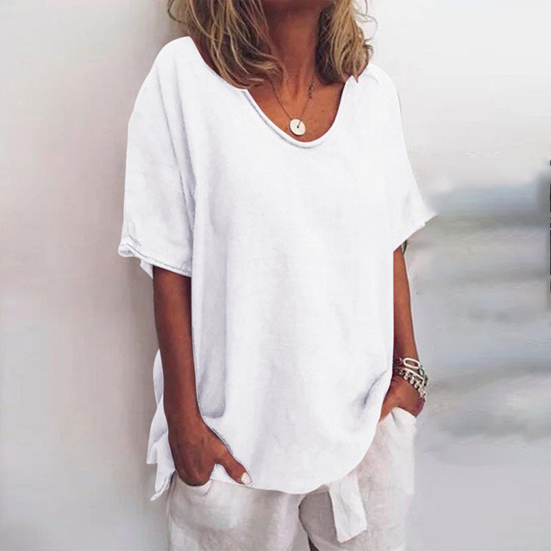 Camiseta Básica de Mujer con Corte Holgado y Cuello Redondo