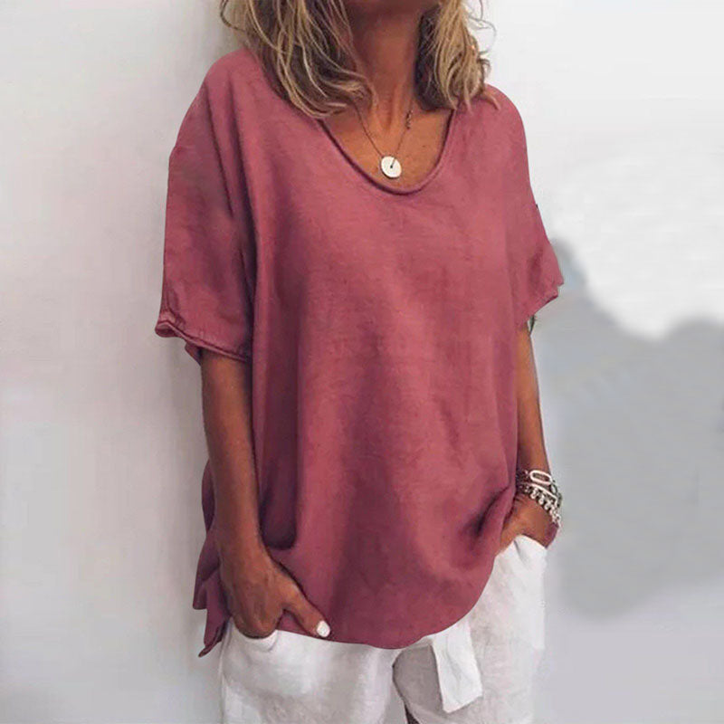 Camiseta Básica de Mujer con Corte Holgado y Cuello Redondo