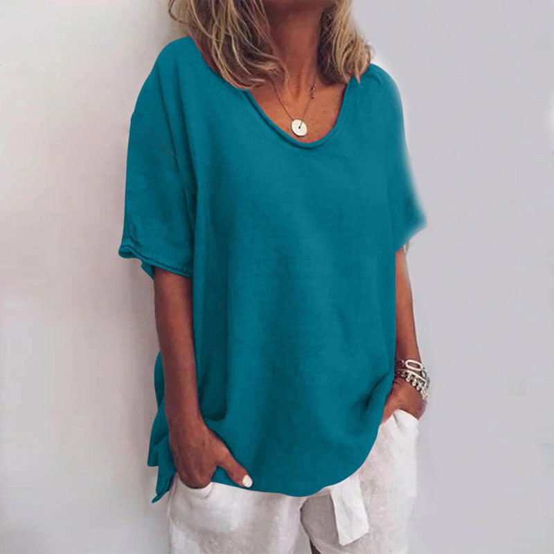 Camiseta Básica de Mujer con Corte Holgado y Cuello Redondo