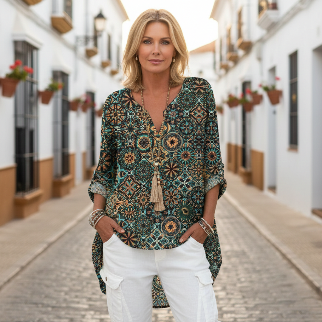 Camisa de Lino con Botones y Corte Largo