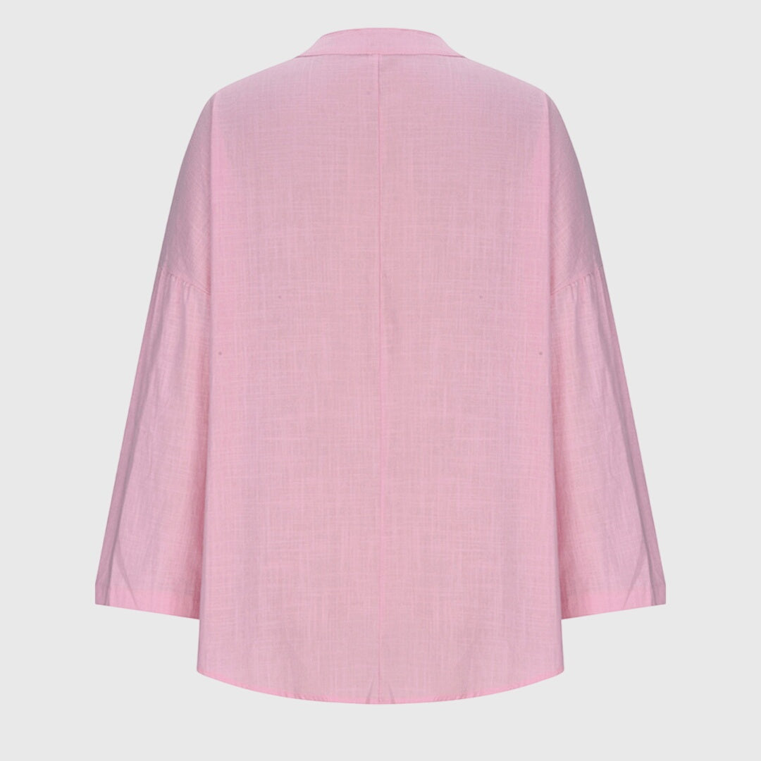 Blusa de Escote V de Manga Larga y Corte Holgado