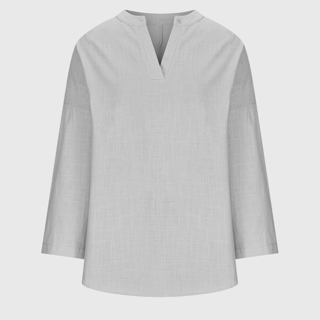 Blusa de Escote V de Manga Larga y Corte Holgado