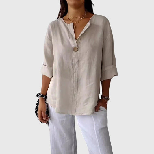 Blusa de Lino con Botón y Escote V