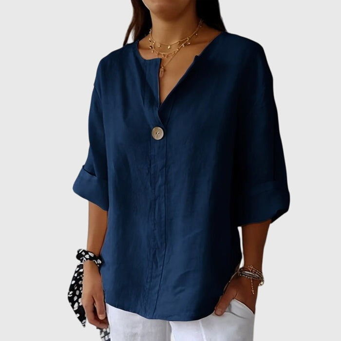 Blusa de Lino con Botón y Escote V