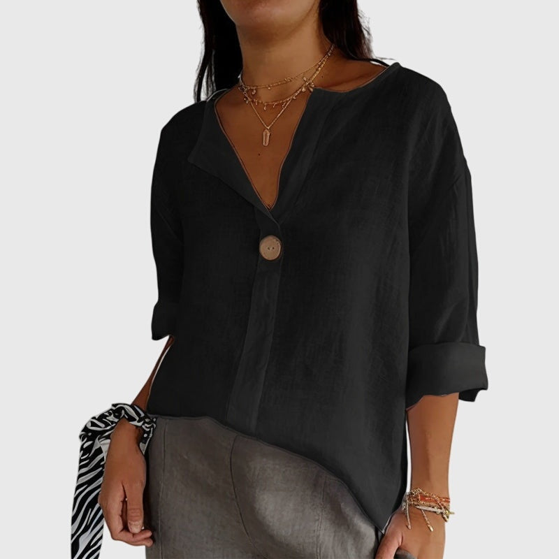 Blusa de Lino con Botón y Escote V