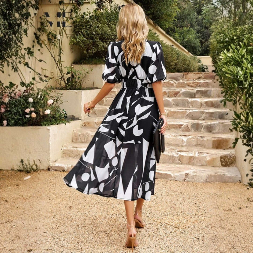 Vestido Midi de Verano con Estampado Floral Mujer Escote V